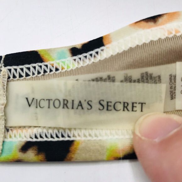 Secret Bikini Top Brown Green Cream Leopard Print Padded Swimwear 34D - Picture 4 of 4